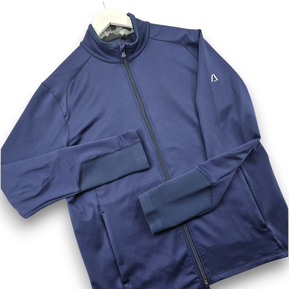 Greyson Mens Full Zip Performance Golf Jacket Size M Navy Blue Camo Trim Pocket